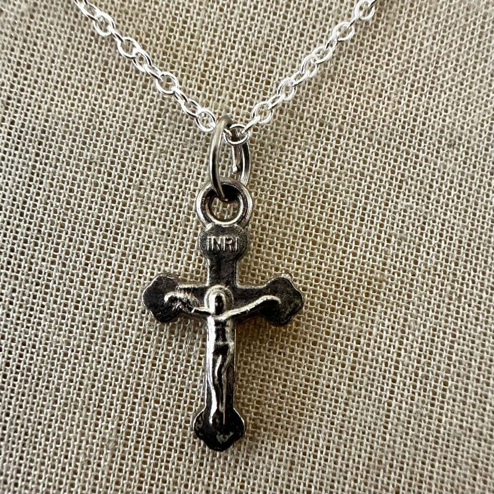 Miniature Crucifix Necklace 🕊️ Silver-Tone Religious Pendant